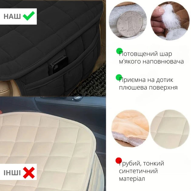М'яка протиковзка подушка (чохол) на переднє сидіння автомобіля (чорна)